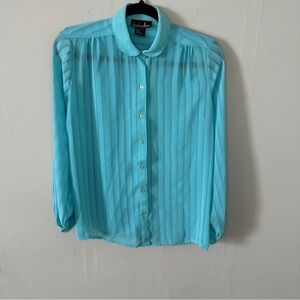 Vintage David Matthew Aqua Blouse, Made in Korea